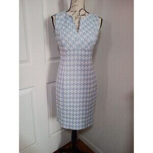 Calvin Klein Sleeveless Light Blue Houndstooth Sheath Dresssize 8P